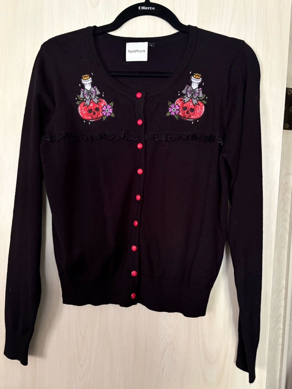 Royal Monk Black Poison Bottle Skull Cardigan